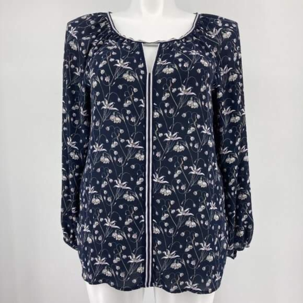 MAX STUDIO Navy Floral Pullover Tunic Blouse Sz L